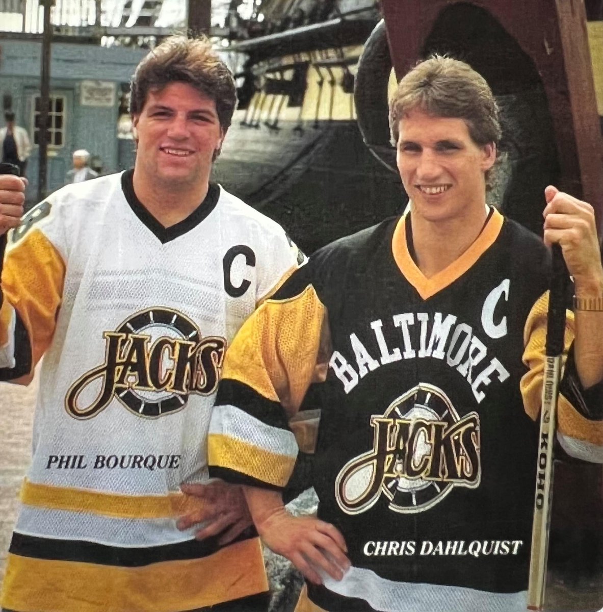 Brian_Metzer's tweet photo. Just saw this epic pic posted in a #Pens groupโฆ @pbourque29 and Chris Dahlquist back in the #Skipjacks days.
#NHL #BaltimoreSkipjacks https://t.co/BYD7IeUIxE
