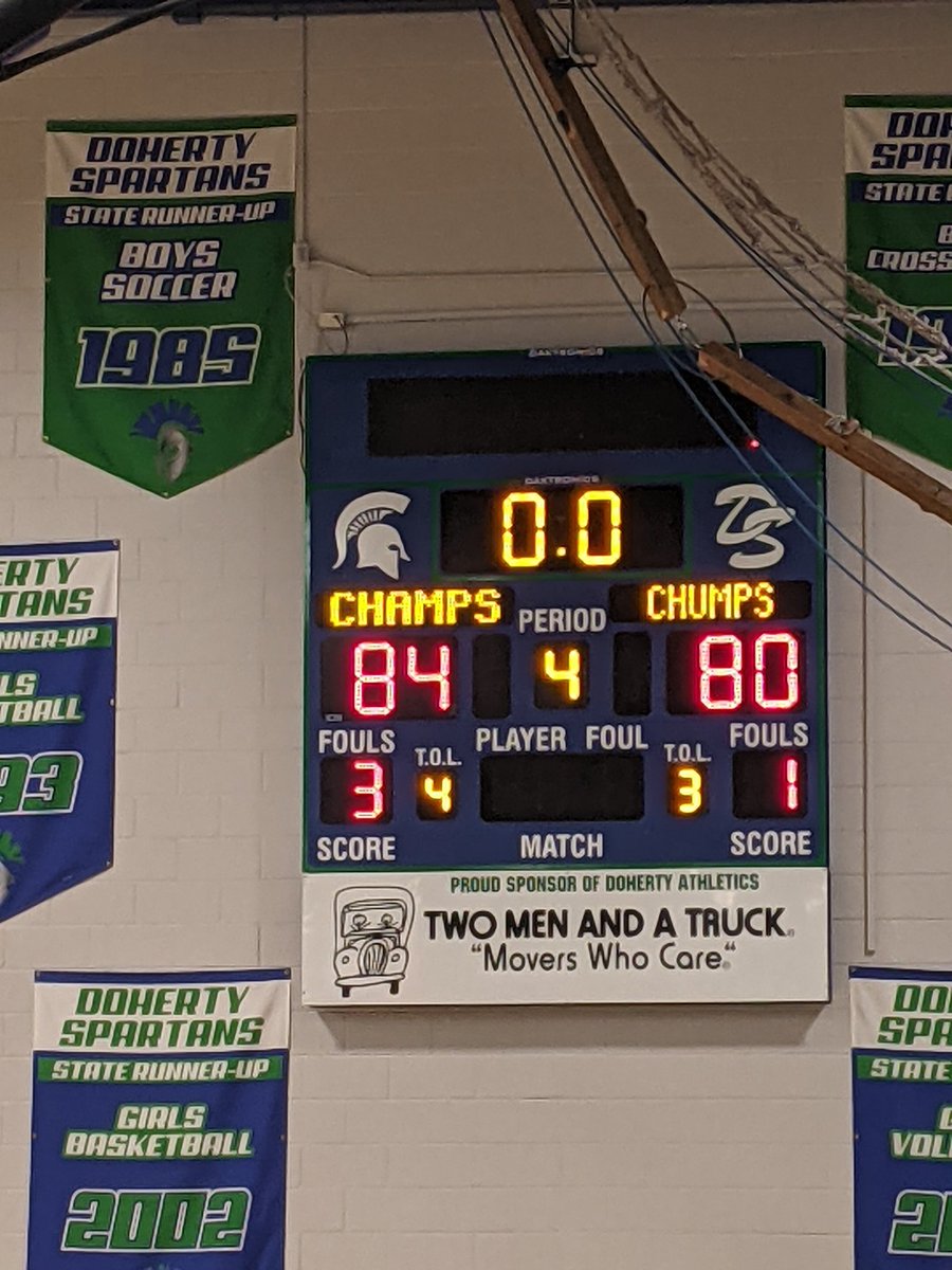 DHSBusinessEd's tweet photo. @DohertySpartans Staff triumphant against students in Staff/Student Basketball game. Awesome crowd! Terrific game!!!! H🧡L. Thank you to our amazing staff and students for your generosity!!! H🧡L @flenn @CSSD11 @ActualCoachO @DHSAthletics @CareandShareFB https://t.co/2BzLHr0US5