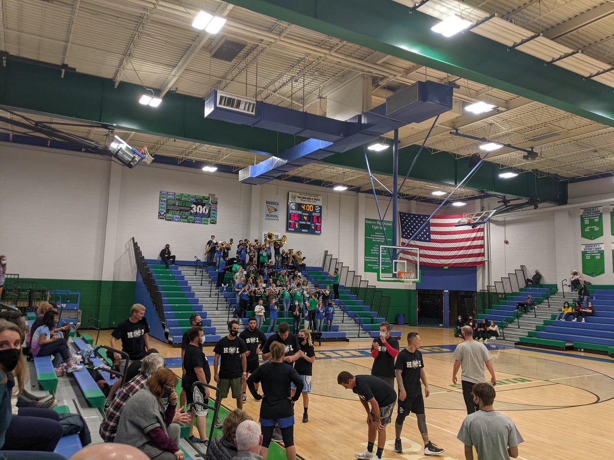 DHSBusinessEd's tweet photo. @DohertySpartans Staff triumphant against students in Staff/Student Basketball game. Awesome crowd! Terrific game!!!! H🧡L. Thank you to our amazing staff and students for your generosity!!! H🧡L @flenn @CSSD11 @ActualCoachO @DHSAthletics @CareandShareFB https://t.co/2BzLHr0US5