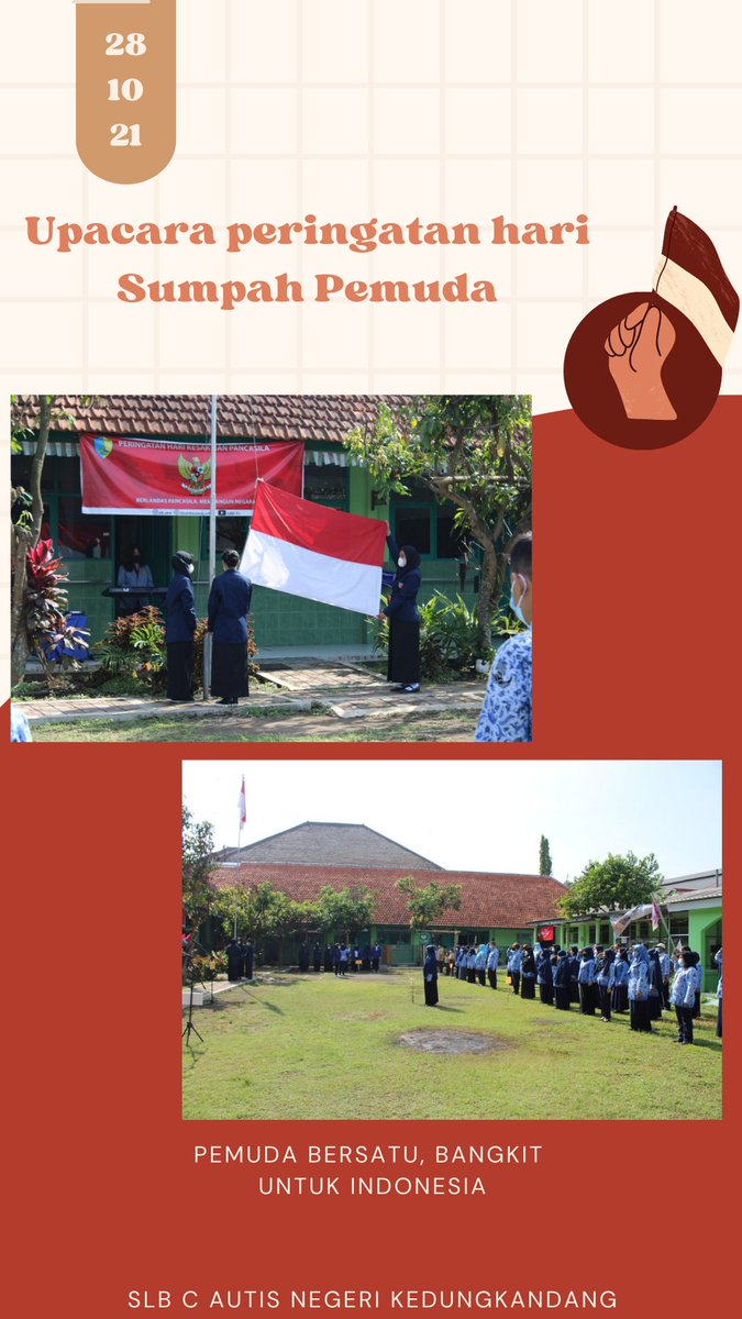 Slbcautis_'s tweet photo. Upacara peringatan hari Sumpah Pemuda di SLB C Autis Negeri Kedungkandang pada 28 Oktober 2021.

#slbcautisnegerikedungkandang https://t.co/54s0XAaAP9