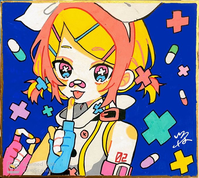 POSCAイラスト　アナログ原画 鏡音リン 「近々POSCA色紙(12×13cm)をBOOTHで販売しようかなと