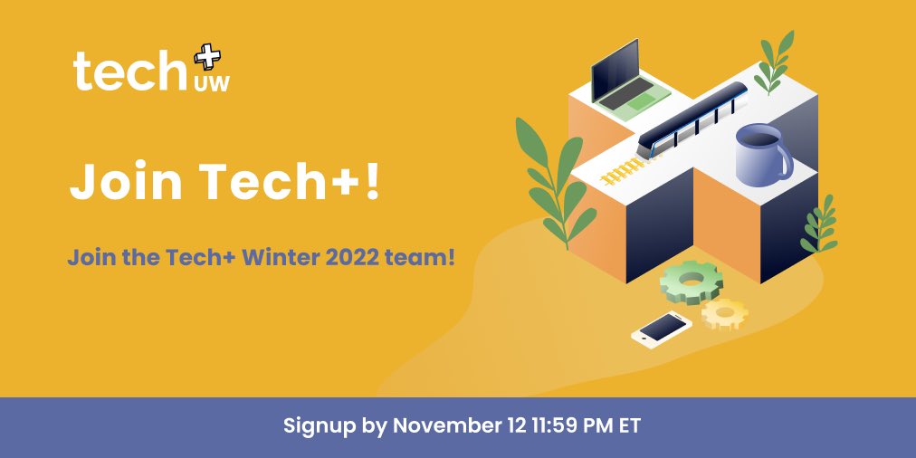 techplusuw's tweet image. Applications for the Tech+ organizing team are now open for Winter 2022! ❄️
👉Learn more about Tech+ and our team: bit.ly/join-techplus-…
📝See our open roles and apply now at: bit.ly/techplus-w22-a…
🗓Applications Close: November 12th @ 11:59 PM ET