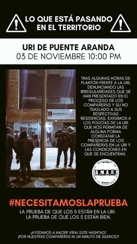 VigiaJaguar's tweet photo. #NecesitamosLaPrueba 

@PoliciaBogota ¿Qué está pasando? ¿Qué ocultan? Nuestras compañeras y compañeros no están solos. https://t.co/ygFw05Zrdg