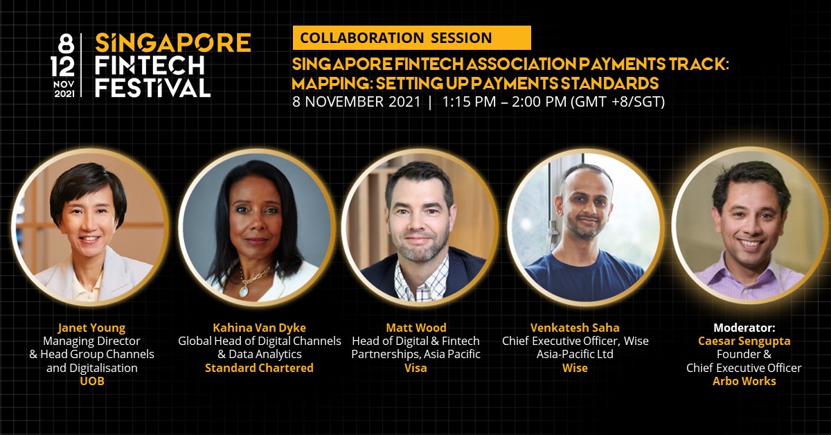 sgfintechfest's tweet photo. Join Janet Young from #UOB, @kahinavandyke from @StanChart, Matthew Wood from @Visa, @venkateshsaha from @Wise and @caesars from Arbo Work as they'll examine what/if any, standards of speed, price, convenience or transparency should we expect in payments experiences, and more. https://t.co/hLAQ6LXij0
