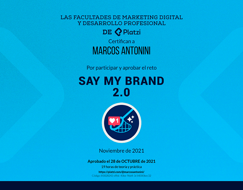 A pesar de tener sólidos conocimientos para construir una marca, y de tener una marca personal desde hace 10 años, el trabajar en ella durante todo un mes en el reto #saymybrand de forma intensiva, supuso sin dudas un salto de calidad.

Muy agradecido💚<a href="/Platzi/">Platzi</a>
