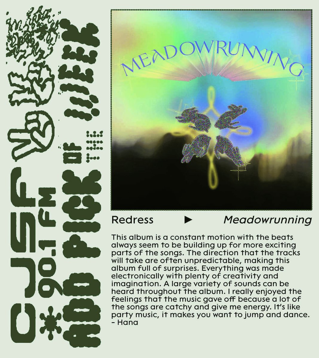 CJSF's tweet image. #FundriveWeek is a pretty busy time here at CJSF, but we&apos;re taking a spare moment now to bring you this week&apos;s #CJSFCharts and #CJSFPick, featuring @pseudo_antigone, Marie-Veronique Bourque, @HeladoNegro + Redress (as Add Pick of the Week) - see below to check &apos;em out  🏡🎶🔻