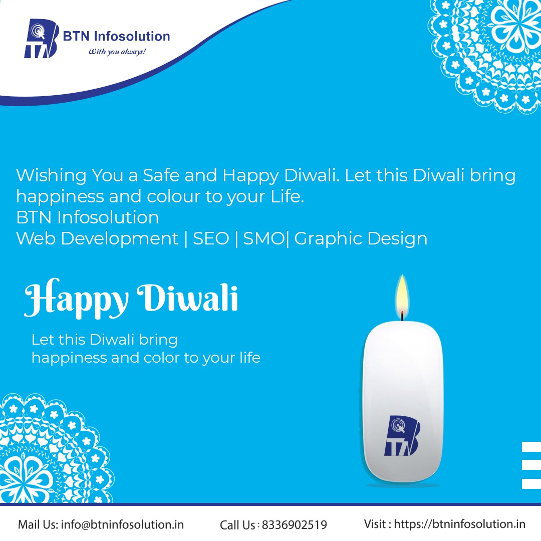 btninfosolution's tweet photo. Happy Diwali
-Team BTN Infosolution

Call: +918336902519
Visit: https://t.co/4xXAhcCRr8
Mail Us: info@btninfosolution.in

#digitalmarketing #digitalmarketingservices2021
#onlinemarketing #internetmarketingcompany
#webdevelopment #webdesigner #BTNInfosolutionTeam
#BTNInfosolution https://t.co/D4QYT25PT9