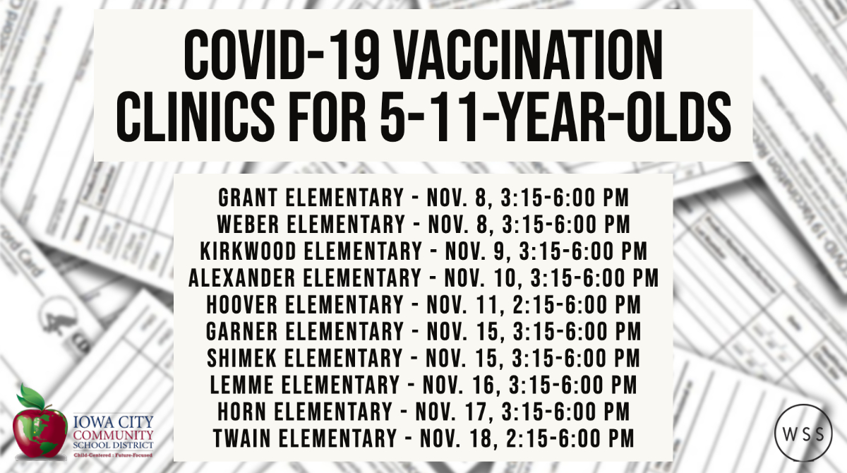 wsspaper's tweet photo. .@IowaCitySchools Superintendent Matt Degner alerted families via email on Nov. 3 regarding information about vaccination clinics at multiple elementary schools throughout the district. Click the link for more:https://t.co/J07Z5YCkBB https://t.co/9OO54bfM3h