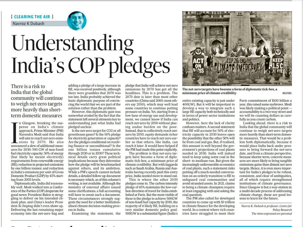 Navroz K Dubash (@navrozdubash) on Twitter photo My take on India's COP pledges. The net zero target got the headlines but the action is in the 2030 details. <a href="/htTweets/">Hindustan Times</a> <a href="/CPR_Climate/">CPR Initiative on Climate, Energy and Environment</a> My take on India's COP pledges. The net zero target got the headlines but the action is in the 2030 details. <a href="/htTweets/">Hindustan Times</a> <a href="/CPR_Climate/">CPR Initiative on Climate, Energy and Environment</a>