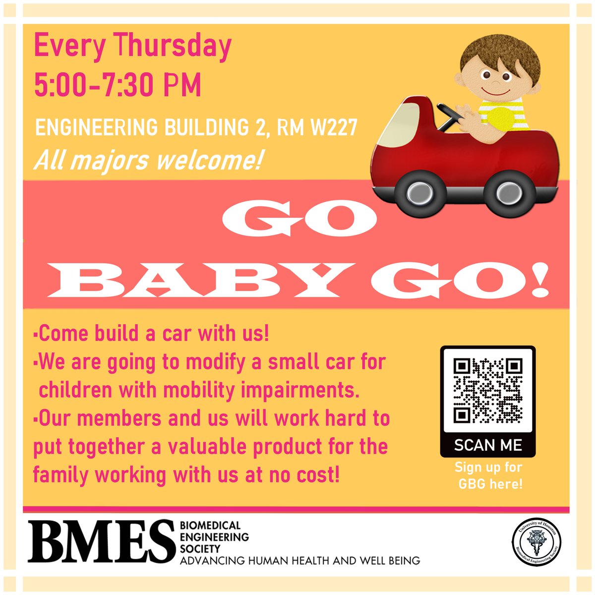 Our Go Baby Go is ready for the semester! Scan the code to sign up!