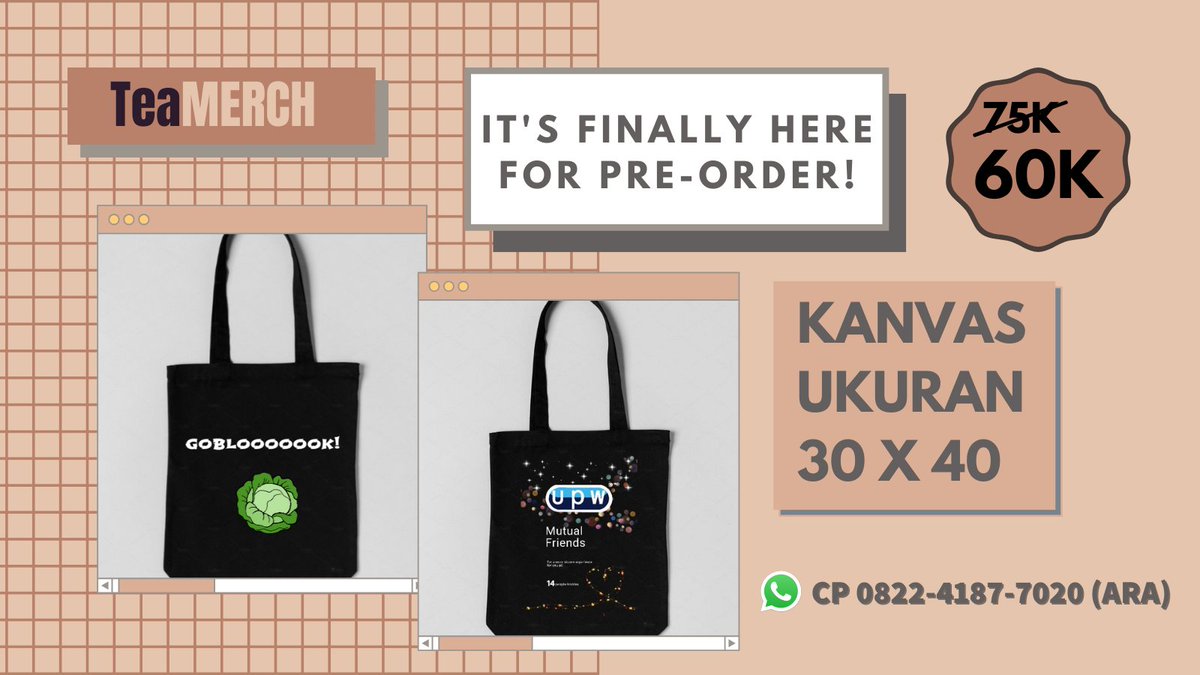 TeameOfficial_'s tweet photo. [#TEAMERCH - UPW]

AKHIRNYA! TEAMERCH PERTAMA DARI TEAME OPEN PO JUGA!

Seneng banget akhirnya Teame bisa menghadirkan merch pertama yang terinspirasi dari UPWverse dari Teteh @xiongmaobi. Ada dua desain yang Teame rilis, yaitu LITTLE CABBAGE &amp; UPW DUR3X!

Yuk, PO sekarang! 🤎🤍 https://t.co/4PGIAw9tQv