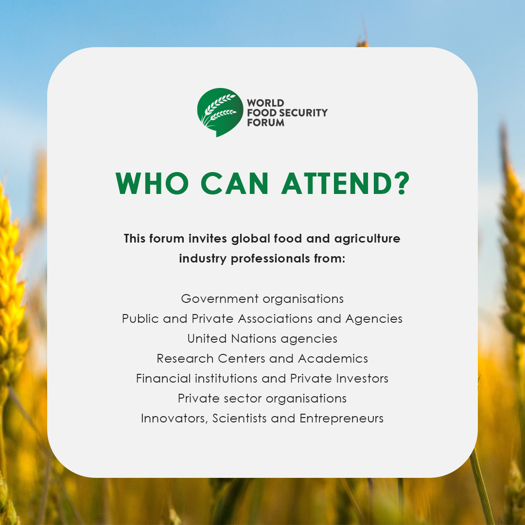 #WFSForum invites must-meet professionals from government &amp; private sector organisations, innovators, scientists, entrepreneurs, &amp; financial investors. Register your spot: wfsforum.com

#ADAFSA #CFS #Agtech #innovation #agriculture #verticalfarming