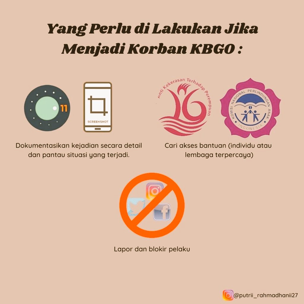 putrii_ra22's tweet photo. For #ladies yang mengalami  kekerasan seksual melalui sosmed, don't respon/membalas, simpan buktinya, beritahu orang/lembaga yang terpercaya, blokir pembully, dan Laporkan. Be Smart menggunakan medsos girls!
#stopcyberbullying
#safewomen
#sexcyber
#KBGO
#smartuser
#beranibersuara https://t.co/zqzTUjn3kb