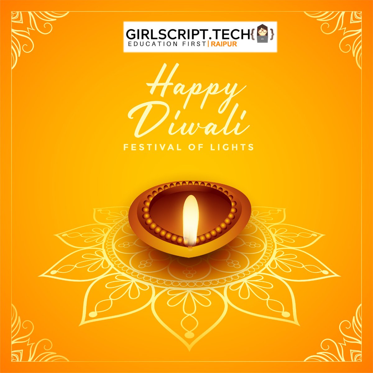 girlscript_rpr's tweet photo. This festival of lights, celebrate every moment to the fullest.

This Diwali, let's bring all our positive energies back to the ground, leaving all our worries, depression and stress aside, as Lord Rama returns to Ayodhya after killing Ravana. https://t.co/ZVTyF9RQV7