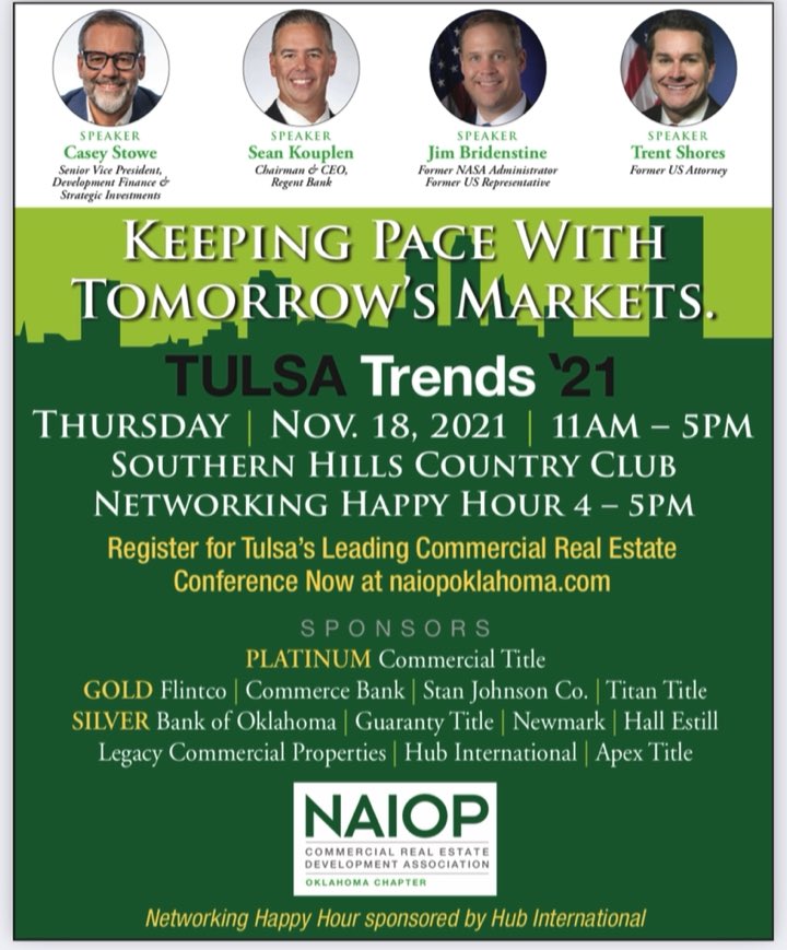 Have you registered for NAIOP’s 2021 Tulsa Trends Conference yet?  

We have a packed agenda this year and you do not want to miss it!

REGISTER HERE: eventbrite.com/e/naiop-tulsa-…