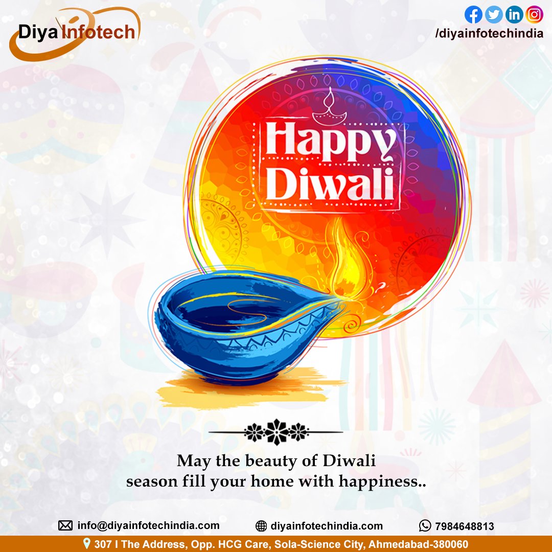 diya_infotech's tweet photo. On this auspicious festival of lights, may the glow of joy, prosperity, and happiness illuminate your days in the year ahead. 
#HappyDiwali2021🪔🌟🌠🎇🎆🪔!

#Diwali  #Diwali2021 #HappyDiwali  #Diya #DiwaliCelebration #ShubhDeepavali https://t.co/fmUpdvdiZx