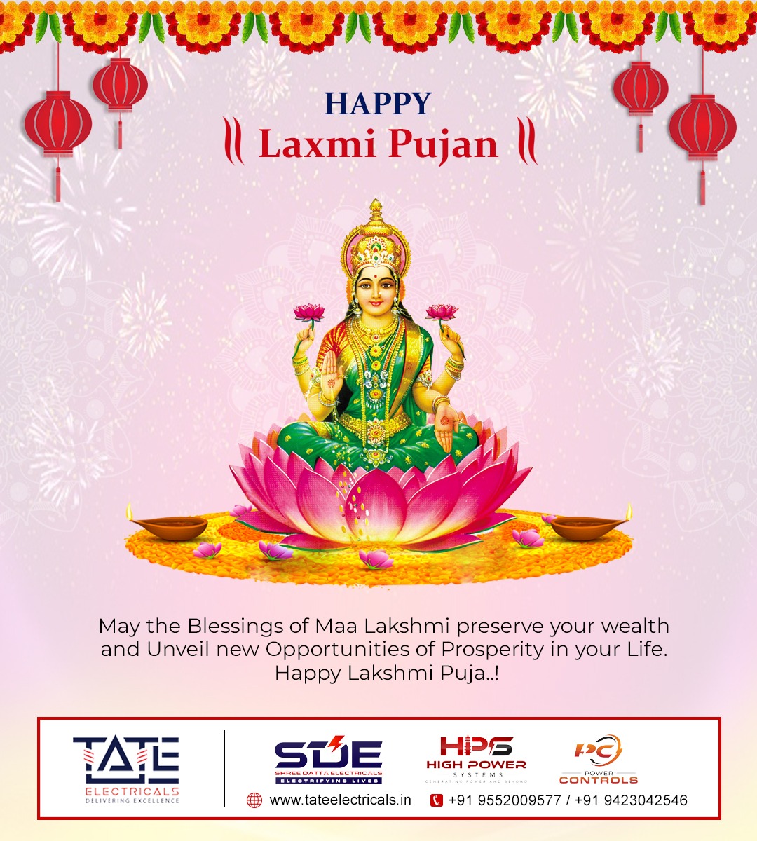 TateElectricals's tweet photo. Tate Electrical Wishes you A Very Happy &amp; Prosperous Lakshmi Pujan.
May the Blessings of Maa Lakshmi preserve your wealth and Unveil new Opportunities for Prosperity in your Life.
#lakshmipujan#diwali #lakshmi #lakshmipuja  #diwalidiyas  #celebrations #laxmipujan https://t.co/jFHJDelEKB