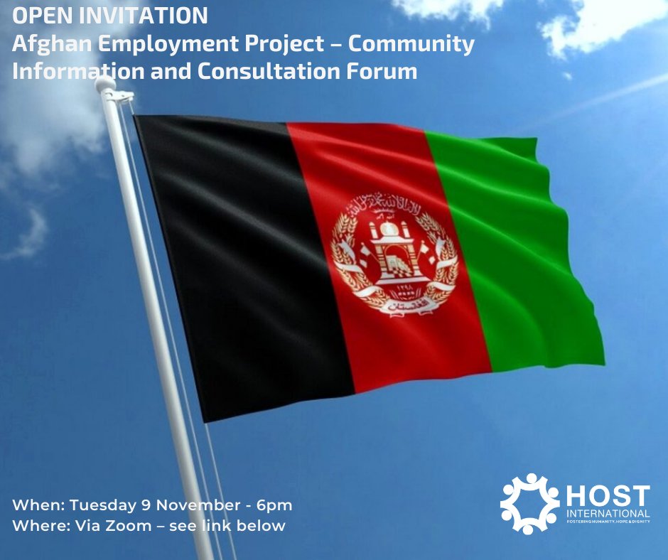 Afghan Info and Consultation Session Tues 9th Nov at 6pm

Join an online consultation for Afghan communities to find out more about our new Employment Coaching program for evacuees in AU and to input into program design before it goes live. Register here ow.ly/Pnac50GFOF1