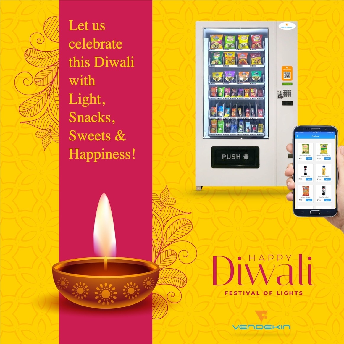 VendekinTech's tweet photo. Diwali is known to be the festival of lights as it lights our path ahead. 
This diwali let's look ahead and know the future is digital, the future is convenience &amp; comfort. 

Wishing one &amp; all a very prosperous Diwali!!

#Vendekin #vendingmachine #Diwali #happydiwali https://t.co/UCKnHFjxQV