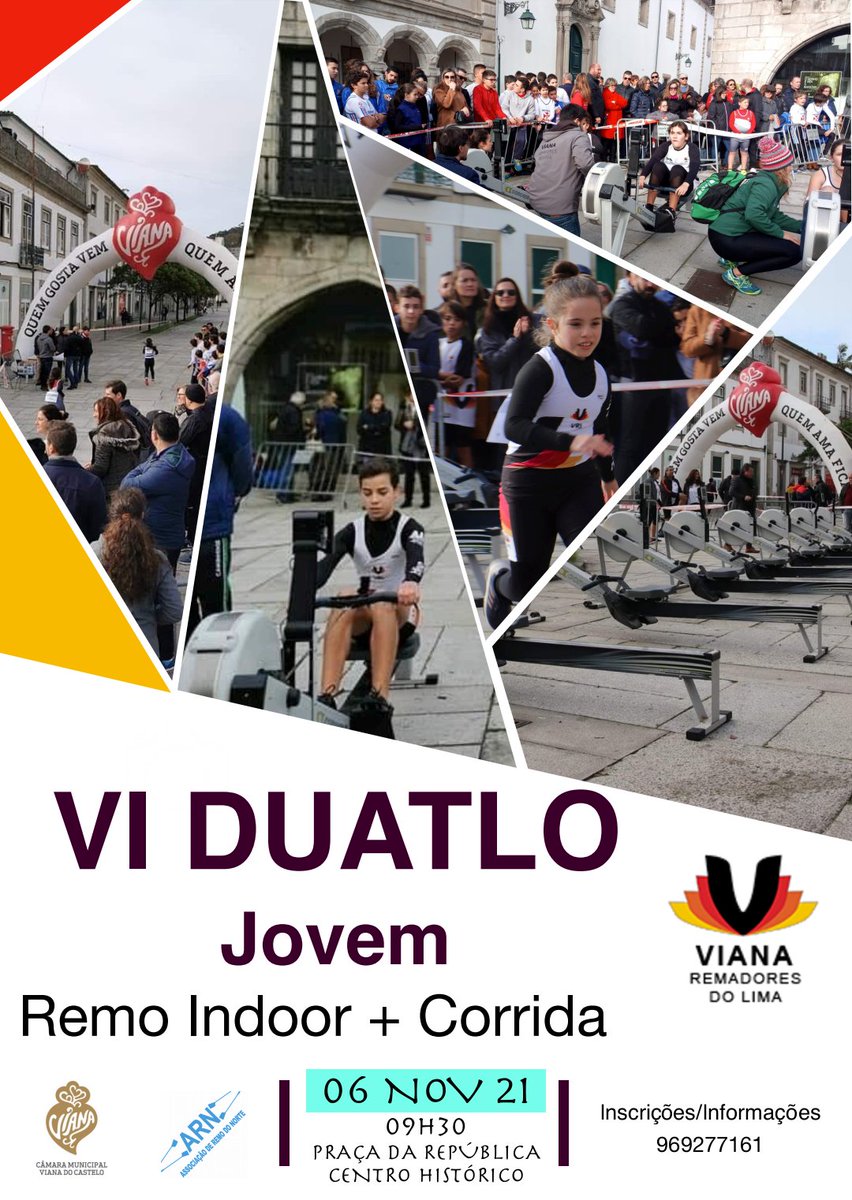 VrlRemo's tweet photo. Mais de 150 Jovens Remadores vão "encher" a Praça da República, no dia 6 de novembro!
É, provavelmente, o maior evento desportivo realizado em Viana, desde o início da pandemia.
A não perder, próximo sábado, entre as 9H30 e as 13H.
#duatlo #remojovem #centrohistorico #viana https://t.co/SyAq6u1ESr