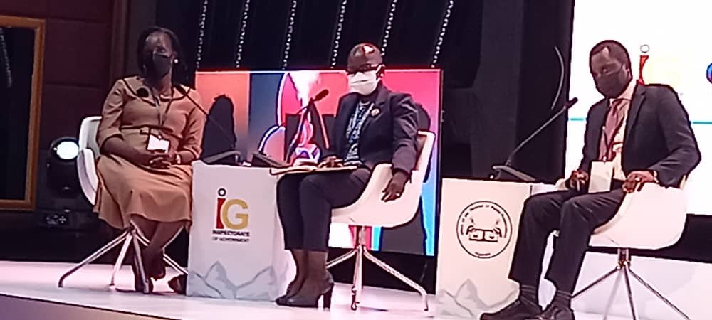 IGGUganda's tweet photo. #GLS21 Panel: "Corruption has evolved over the years. This calls for syndicated collaboration to fight syndicated crime." - Deputy IGG, Mrs. Anne Twinomugisha Muhairwe (left) #IAF21 #CollaboratingAgainstCorruption https://t.co/8VH6W2T1tj