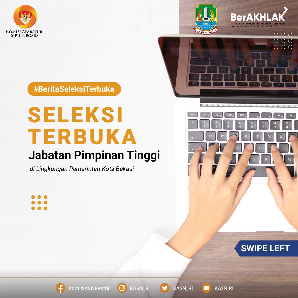 KASN_RI's tweet photo. #SobatKASN, saat ini Pemerintah Kota Bekasi sedang melaksanakan seleksi terbuka bagi Pegawai Negeri Sipil (PNS) di kabupaten/kota se-Jawa Barat yang memiliki minat untuk mengisi poisisi Inspektur Daerah Kota Bekasi. https://t.co/BlybntPzX0