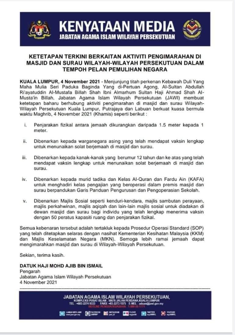 Alhamdulillah Kdymm Seri Paduka Baginda Yang Di Pertuan Agong Telah Memperkenankan Ketetapan Baharu Bagi Aktiviti Pengimarahan Masjid Dan Surau Di Wilayah Persekutuan Pic Twitter Com 89icix9wty Ustaz Idris Cocotbodol