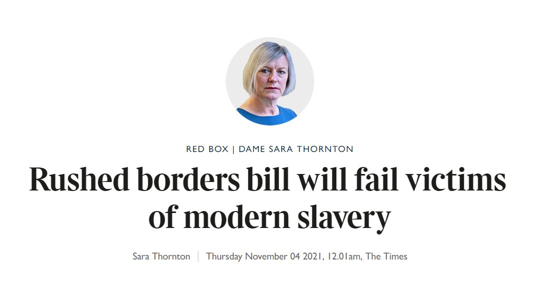 "Let’s not rush through legislation which could undermine both the identification of victims and the prosecution of offenders." Dame Sara raises her concerns about the #NationalityandBordersBill in today's @timesredbox:
antislaverycommissioner.co.uk/news-insights/…