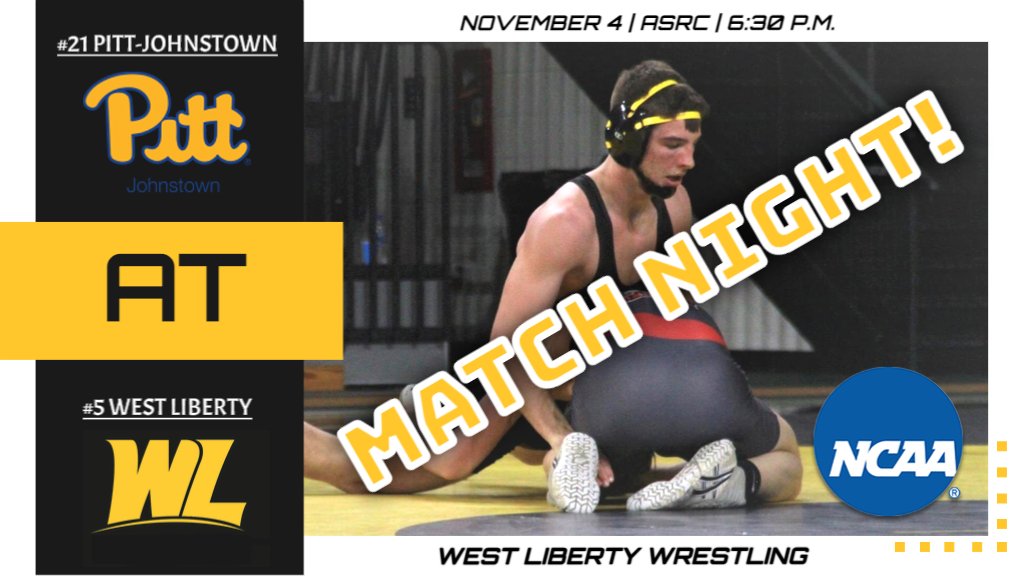WLathletics's tweet photo. Hey, TopperNation! It's Match Night for the No. 5-ranked West Liberty wrestling team and you're invited! Action starts at 6:30 vs. No. 21 Pitt-Johnstown! Hope to see you there! #GoWLU #PackTheASRC #ClimbTheHill @TopperStation @TheMountainEast https://t.co/pwchDseYzu