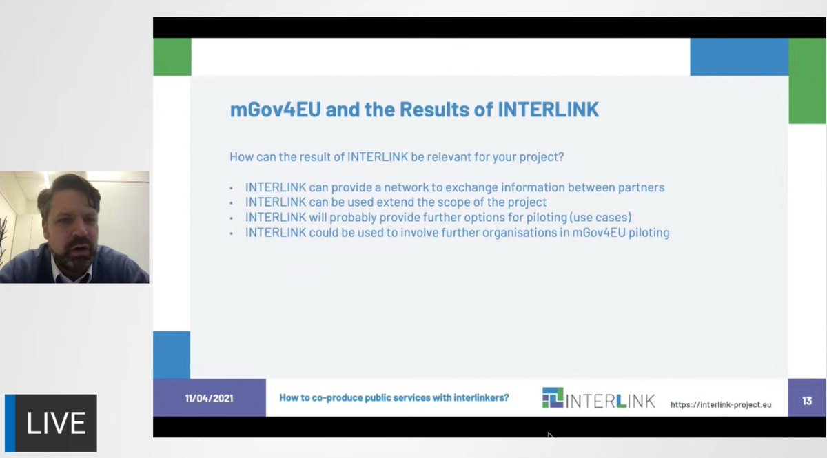 Many thanks to the #INTERLINK H2020 project for the opportunity to participate at the 'Clustering event: how to co-produce public services with interlinkers?' and discuss common interfaces. @robertkrimmer @mGov4EU #OpenGovernment #eGovernment #eIDAS #SDG