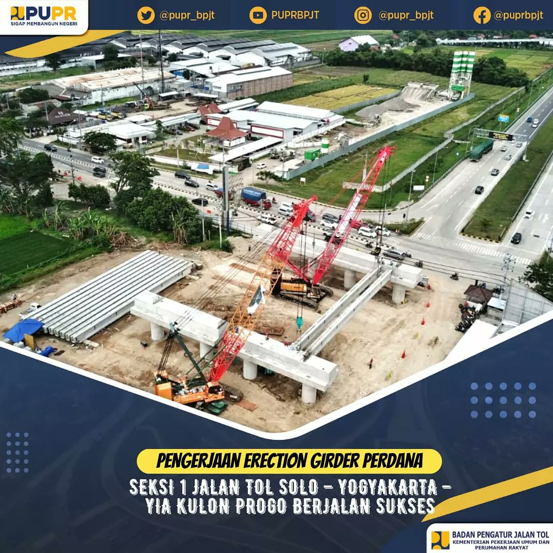 pu_bpjt's tweet photo. Hi #SobatBPJT - beberapa waktu lalu telah dilakukan pelaksanaan Erection Girder (instalasi balok jembatan) perdana terletak di lokasi Jembatan Ngasem, Jalan Tol Solo – Yogyakarta – YIA Kulon Progo Seksi 1 Ruas Kartasura – Purwomartani. Pelaksanaan Erection Girder perdana ini https://t.co/FeivxCRrcg