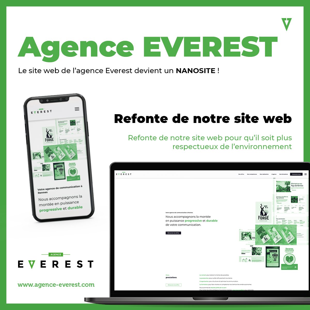 On a décarboné notre site internet ! 
Parce qu’il est important de réagir face à l’impact du numérique sur l’environnement, l’Agence Everest transforme son site internet en #nanosite (#siteweb #écoconçu). Moins gourmand en énergie, il est plus respectueux de l'environnement !