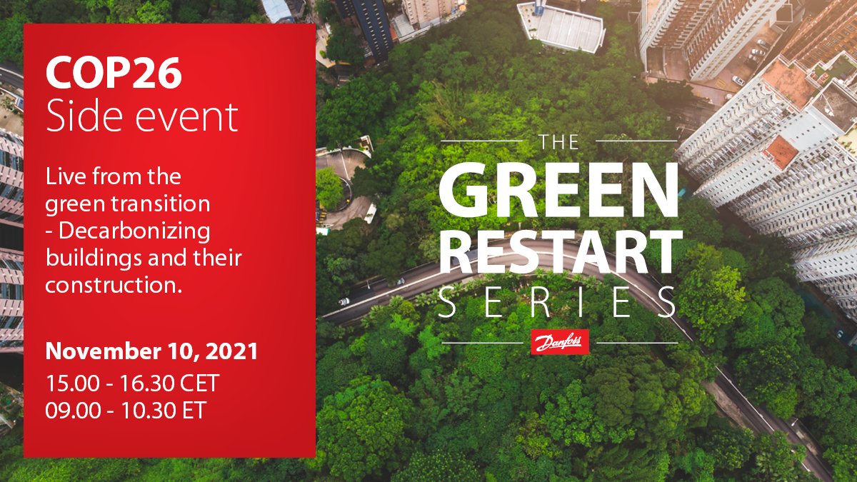 DanfossPower's tweet photo. Join the @danfoss #COP26 online Side event. We'll dive into how investing in energy efficiency solutions available today can help us reduce carbon emissions this decade and reignite the economy to make this a #greenrestart. Register here: https://t.co/dEuYf2fvCv https://t.co/hErZBm1St2