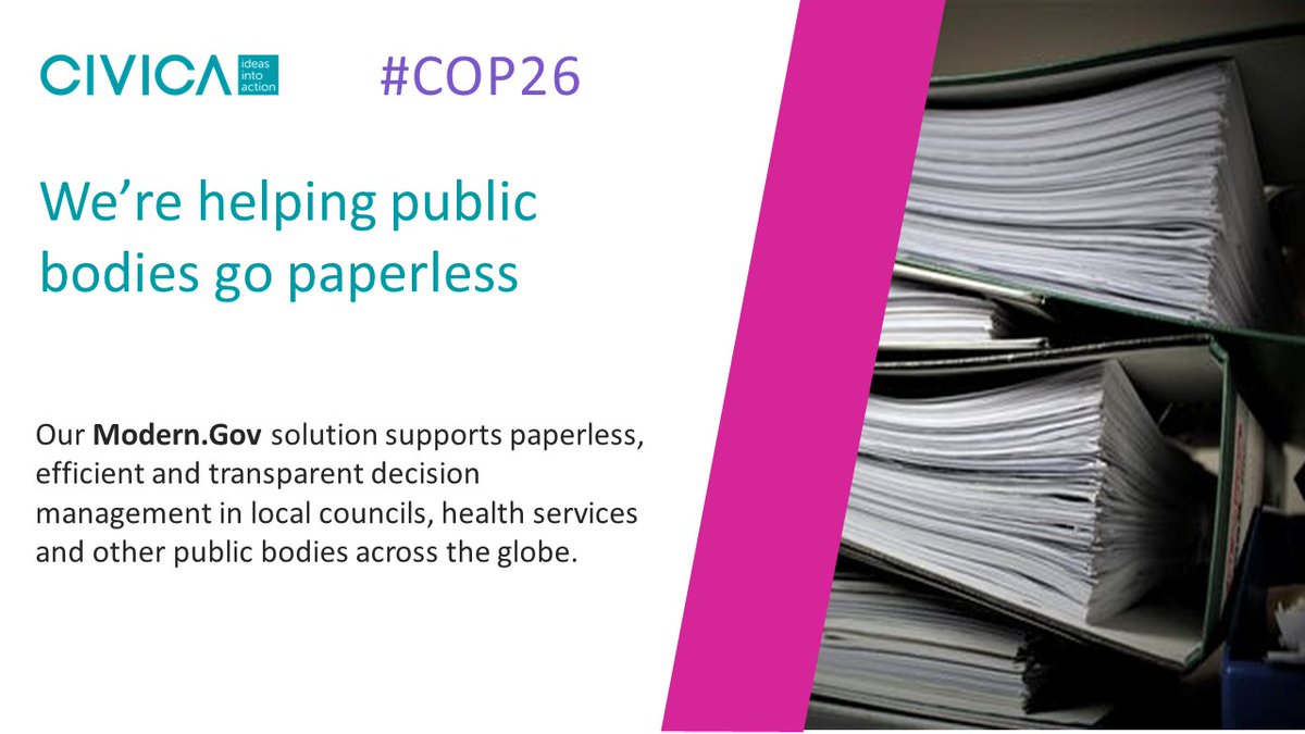 CivicaUK's tweet photo. Smart software is supporting a greener approach to meetings and decision management in councils, health services &amp; other public bodies across Britain and around the world. 
#cop26 #cop26glasgow #paperless #greenerfuture #sustainabilty #smartbusines https://t.co/tk0V2r6WHg