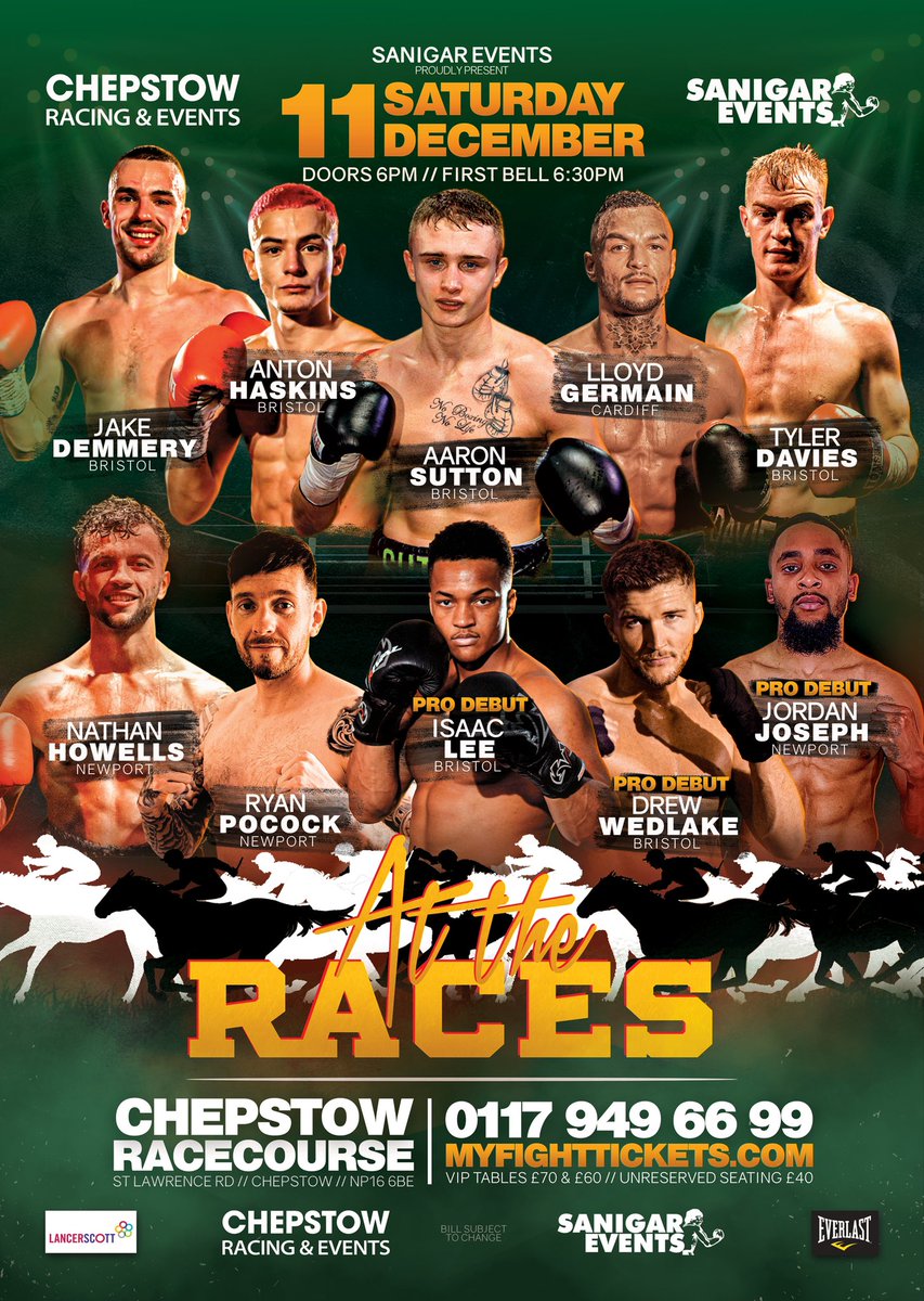 🏇 AT THE RACES 🥊 @Chepstow_Racing is a new boxing venue for our last show of the year on Saturday 11th December. A stacked 10 fight card featuring the best Bristol and Welsh talent. 🎟 Tickets on sale now bit.ly/mft-attheraces