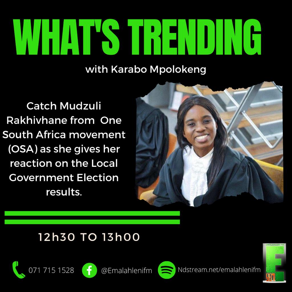 EmalahleniN's tweet photo. One South Africa Movement's Mudzuli reacts on Local Government Election results

@MmusiMaimane @OneSA_Movement @karabo_mp

#2021LGE https://t.co/tUgIZZxTZY
