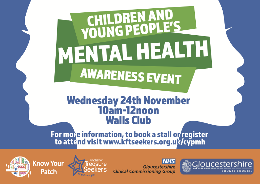 KnowGloucester's tweet photo. It's not too late to sign up to attend, or hold an information stand at our mental health awareness event. CYPs includes young adults up to around 25 years old, so it's not just an event for those working with under 18's :-) https://t.co/urcO5F9yIY