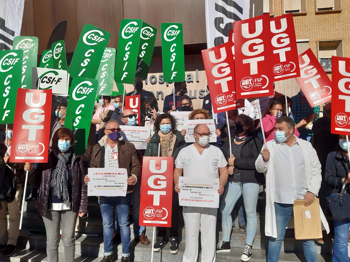FeSPUGTJAEN's tweet photo. @ugtserviciospublicos Jaén Sanidad, concentración en el Hospital de Linares,  no a la patada en el culo a los 8.000 compañero/as despedidos/as,  100% Contratación Ya https://t.co/bEdQnOs1mQ