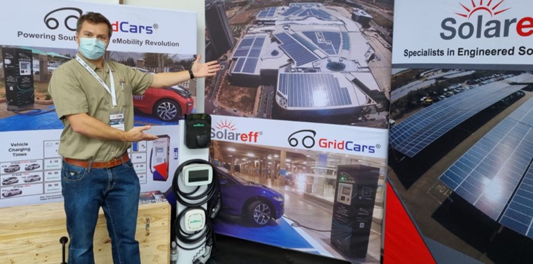 Solareff's tweet photo. The final day of the @GBCSA Convention! Come chat to the @Solareff team about our sustainable power & EV charging solutions. #gbcsaONE #GBCSA2021 #greenbuilding #GBCSA #GreenBuildingConvention #OnePlanet #environmental #climatechange #sustainability #solar #Solareff #GridCars https://t.co/m6HHht8VkD