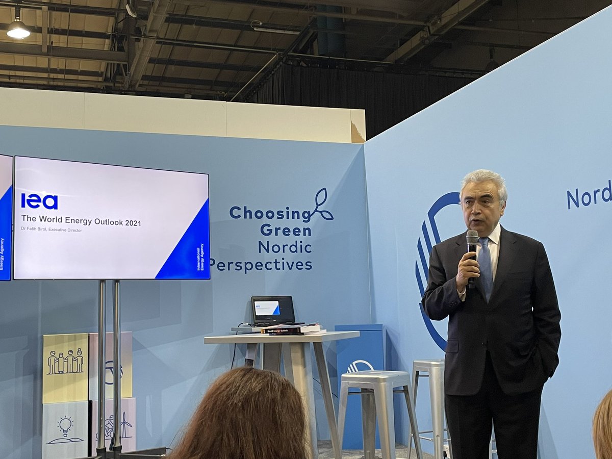 Quick estimate from <a href="/IEA/">International Energy Agency</a> models this morning: #COP26  pledges could lead to 1.8 C warming, according to <a href="/fbirol/">Fatih Birol</a>. If fully detailed, implemented, etc. “needs a pledge gendarmerie to follow up”