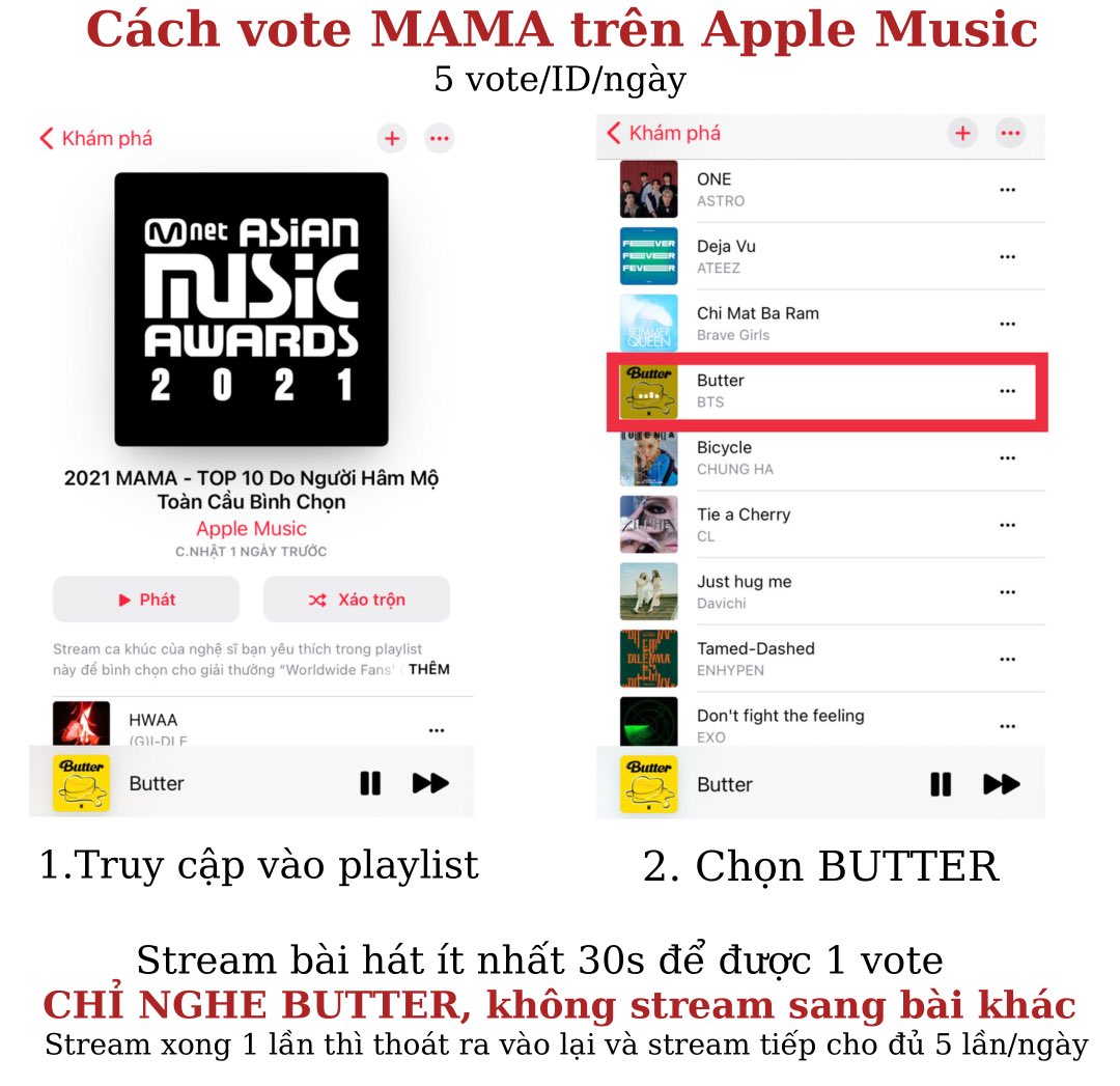 TDCMBTS's tweet photo. [VOTE]

Hạng mục Worldwide Fans Choice Top 10 của #MAMA 2021 đã chính thức mở vote!

⏰Reset: 22h VN mỗi ngày
✅Có 3 cách vote cho @BTS_twt 

80% Website: (https://t.co/XakIam43GG)
10% Apple Music: (https://t.co/m47a8nxVys)
10% SNS: #MAMAVOTE + #BTS

Hướng dẫn cụ thể👇 https://t.co/JF58mP9H5R