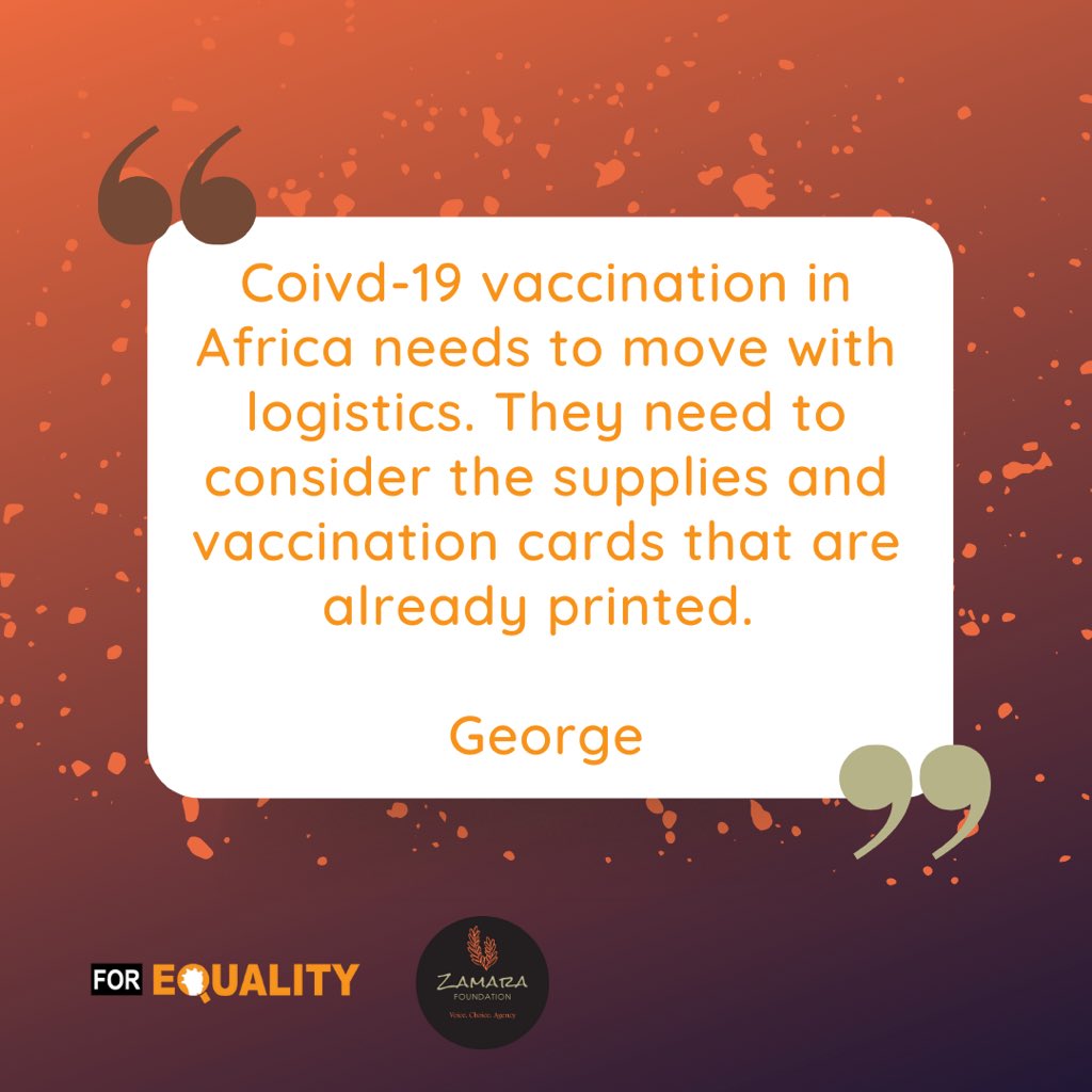 'Coivd-19 vaccination in Africa needs to move with logistics. They need to consider the supplies and vaccination cards that are already printed.' ~George

#VaccineInequality 
#ZamaraVoices