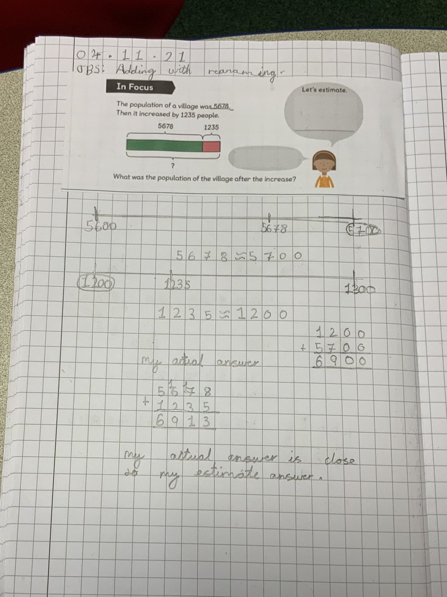 cashprimary's tweet photo. Excellent journaling from Ellen Terry today. Well done! 😀@mathsnoproblem #journal #maths #mathsisfun #adding #estimating #rounding #columnmethod https://t.co/7fBmC2SZzL