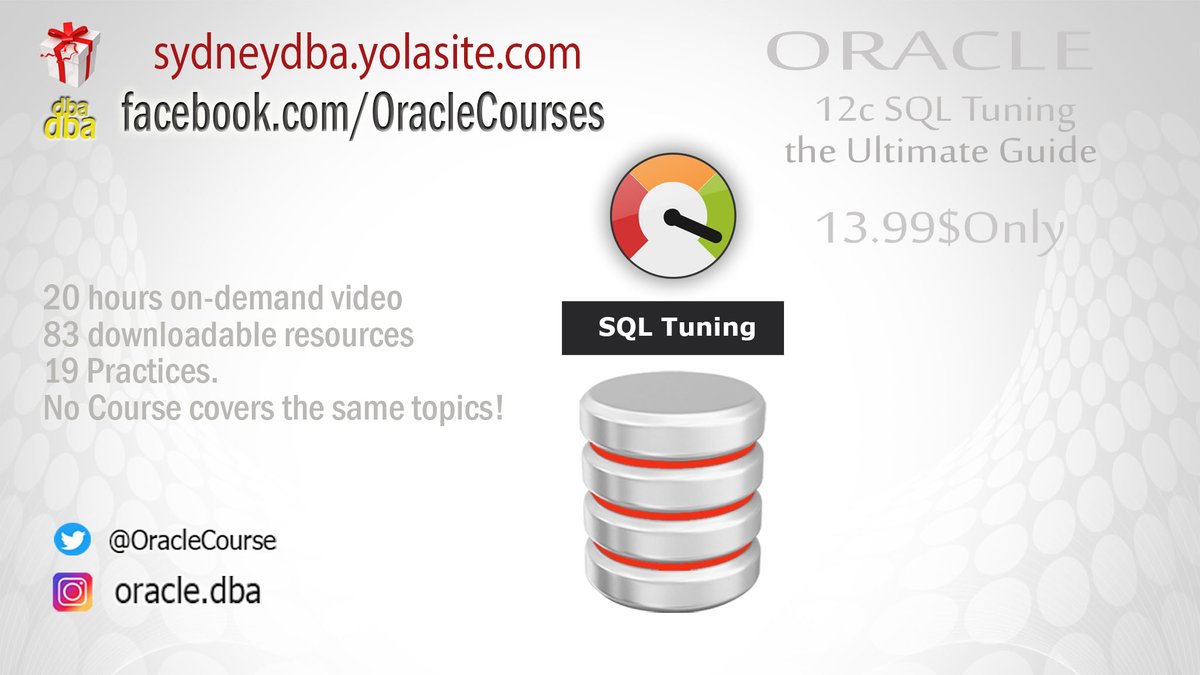 OracleCourse's tweet photo. Oracle 12c SQL Tuning-the Ultimate Guide-$12.25-19 sections, 86 Lectures, 19Hours 47m
https://t.co/GlR97YCaof

#nosql #sqltuning #oracle #oracledba #dbaoracle #orclelinux https://t.co/UQdJBNWWtc