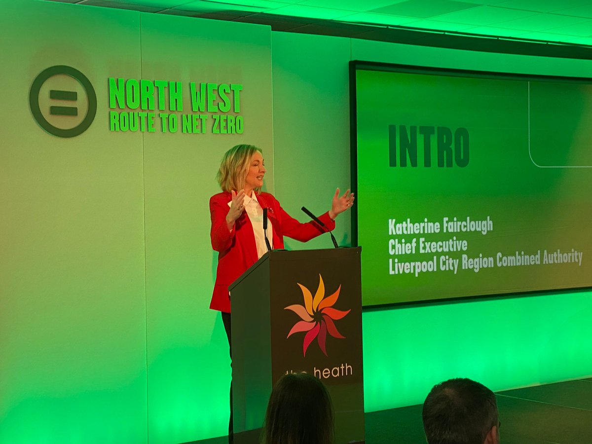 LpoolCityRegion's tweet photo. Katherine Fairclough, our Chief Executive, is now delivering the keynote speech at today's #COP26NW event in Runcorn, says: 

"We need a coherent national strategy to match the ambition of what's being delivered in the North West." https://t.co/ilewaGYzCd