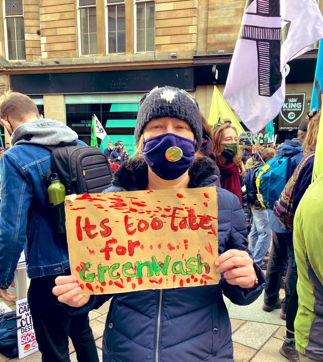 mum_pumpkin's tweet photo. Part of the crowd yesterday in #Glasgow calling out the bullshit, hypocrisy & #Greenwash
of #COP26 A process funded by companies causing death & destruction!Time for our leaders to wake up ⏳#SystemChangeNotClimateChange #KickPollutersOut #PollutersOutPeopleIn #ClimateJustice ✊🏽 https://t.co/W85HJnWveu