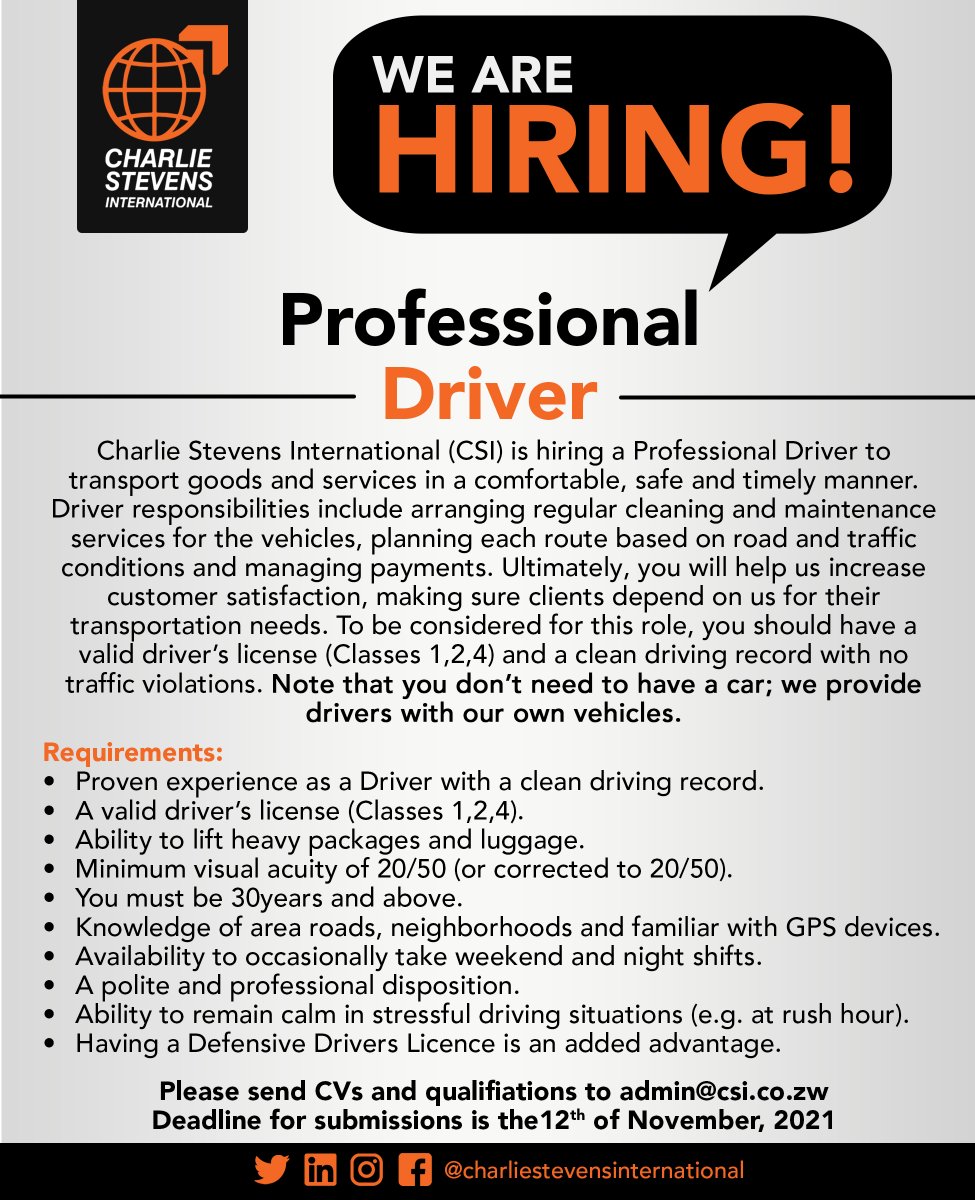 Join our team!!!

#jobs #opportunities #driving #drivingsafety #jointheteam #excited #transport #courierservices #logistics #trucks #trucking #freight #customs #warehouse #freightforwarder #customsclearence #warehousing #shipping #airfreight #borderpost #beitbridge #harare