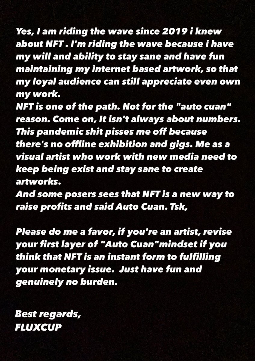 fluxcup's tweet photo. Surat terbuka dengan background hitam untuk kaum "NFT Auto Cuan" https://t.co/7yOcTA80rv