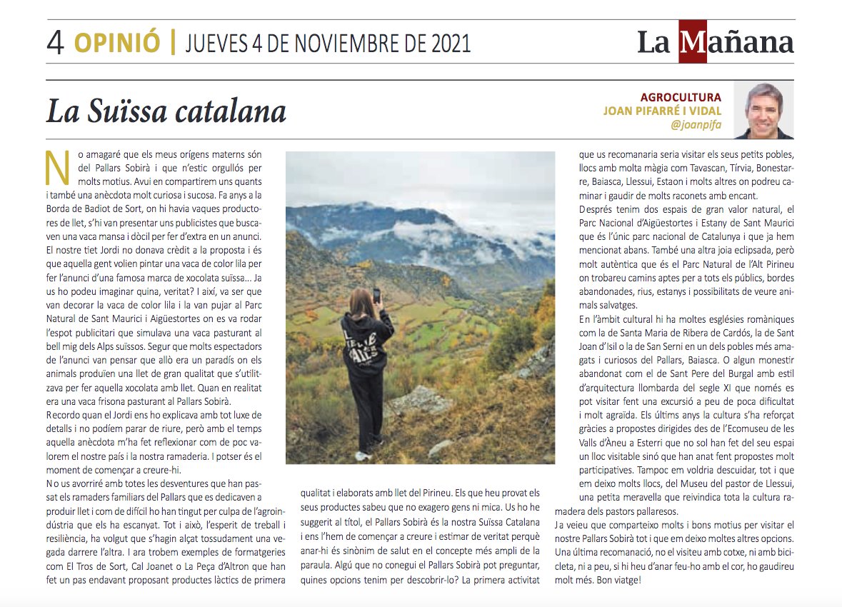 joanpifa's tweet photo. Quin espai es pot considerar la SUÏSSA CATALANA? Per quin motiu? Si voleu sortir de dubtes us proposo la lectura de l'article de la columna d'opinió #agrocultura de @diariponent 
Enllaç: https://t.co/qoSLGTXlzK
@turismedelleida @aralleida @pallarsdigital https://t.co/gTj7qWqkpZ
