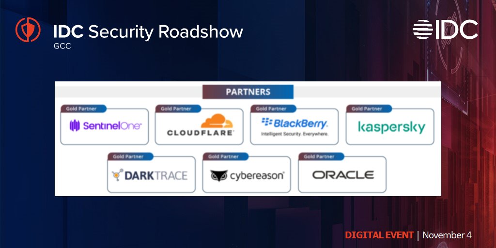 IDCMEA's tweet photo. Our awesome partners today at #IDCSECURITY Roadshow #GCC @SentinelOne @Cloudflare @BlackBerry @kaspersky @Darktrace @cybereason @Oracle_ME Thanks for the collaboration! https://t.co/1k40Q7UGAa